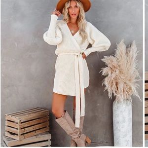 Vici Collection Lancer Cream Sweater Wrap Dress